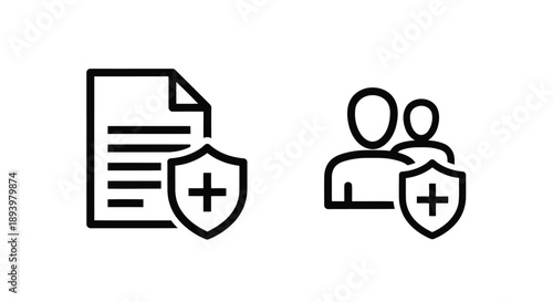 Security icons with shield and cross symbol in simple flat design for cybersecurity