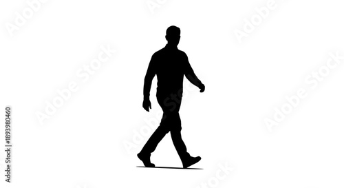 A man walks alone in a plain white background with his shadow underneath him
