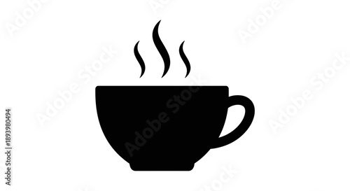A steaming hot cup of coffee is shown in silhouette against a white background.