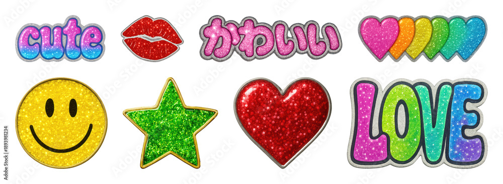 Fototapeta premium PNG Colorful glittery stickers collection, transparent background