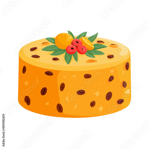 A simple and modern flat 2D vector of a Fruitcake, isolated on a pure white background.
