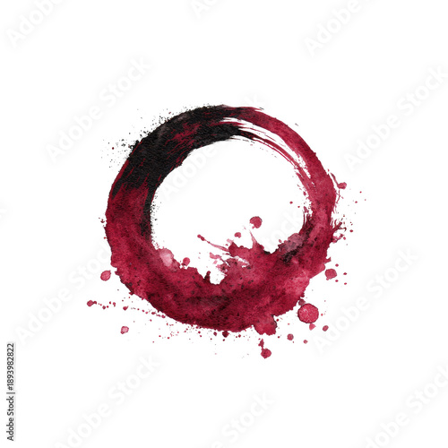 Abstract circular splash, deep crimson red and dark accents