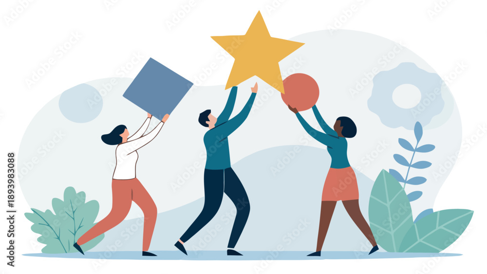 Fototapeta premium Diverse team celebrating success with star symbol
