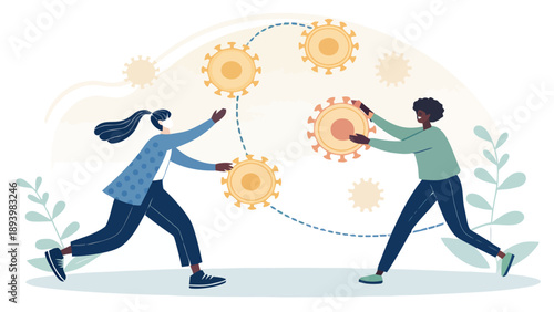 Diverse professionals collaborating to combat virus outbreak