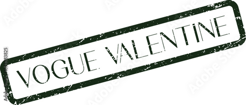 Grungy green ink stamp impression with textured rectangular border showing the words Vogue Valentine