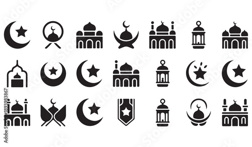 Ramadan kareem icon set. islamic culture, religion symbols. isolated on white background. vector illustration