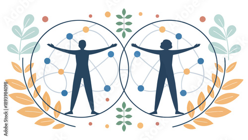 Stunning illustration of two people in harmony with nature and science