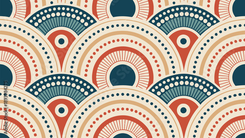 Vibrant geometric pattern with arches and dots in modern design