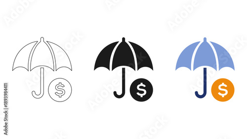 representation of financial protection with umbrellas and dollar signs