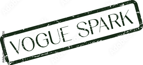 Distressed grunge stamp with Vogue Spark text, ideal for innovative fashion inspiration and vibrant creative projects