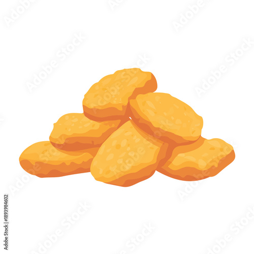 A simple and modern flat 2D vector of a Chicken Nuggets, isolated on a pure white background.