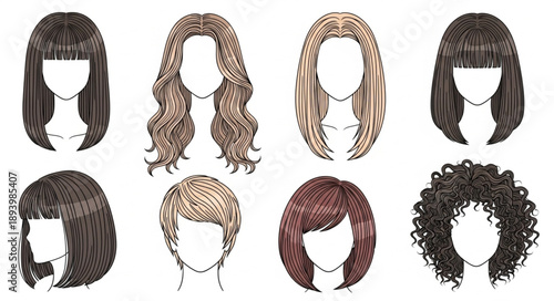 Collection of diverse hairstyles for women shown on mannequin heads.