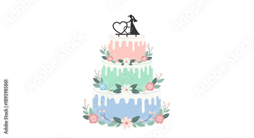 Beautiful Three Tier Wedding Cake with Bride and Groom Topper.