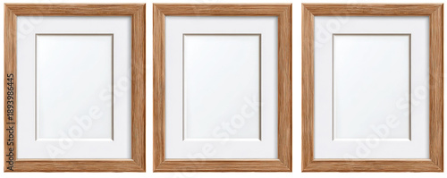 Three light-brown wooden picture frames