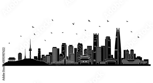 Black Skyline Silhouette of Major City Landmarks