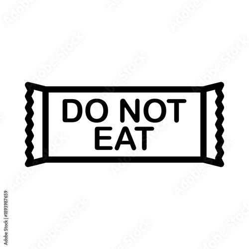 Do not eat nicotine pouch icon. Minimalist line art of a snus bag with warning text symbol.