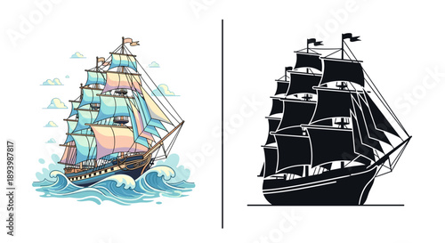 Comparison of modern and classic sailing ship silhouettes