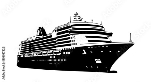 Large modern luxury cruise ship at sea silhouette