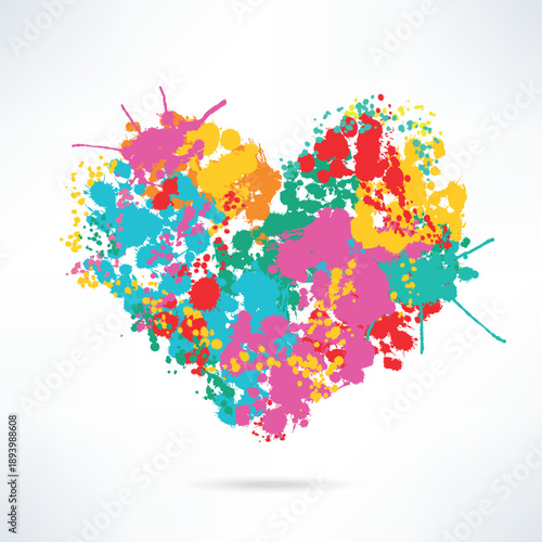 Blotted Heart. A bright heart in the form of a colorful blot on a white background.