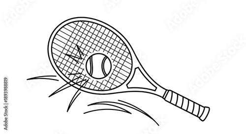 Tennis racket hitting ball with motion lines sketch