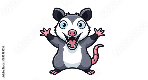 Happy opossum cheering with raised hands