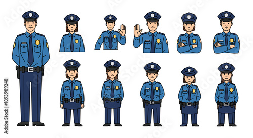 Group of police officers in various uniform styles
