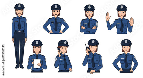 Collection of female police officer character poses