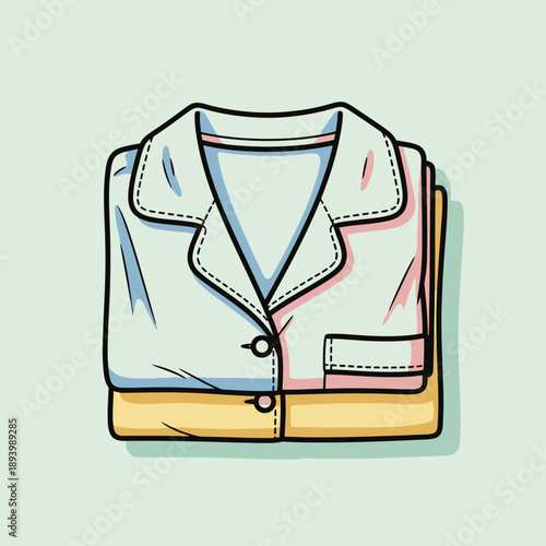 Stylish Drawn Illustration of a Neatly Folded Pajama Top with Pocket, Perfect for Fashion and Apparel Design Projects