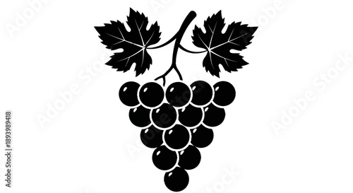 A stylized black silhouette of a bunch of grapes with leaves on a.