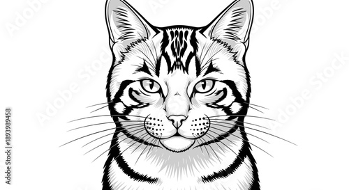 Detailed Line Art of a Domestic Cat Face