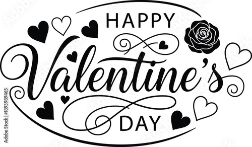 Happy Valentine Love Romance Romantic Typography Lettering Calligraphy Greeting Card Poster Design Vector Illustration Heart Hearts Floral Decorative Elegant Ornamental