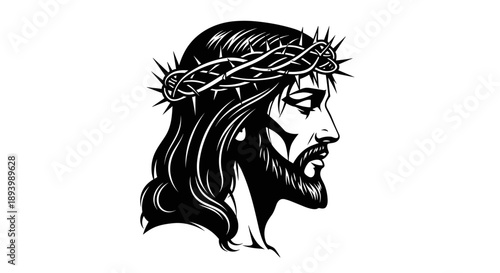 Profile Portrait of Jesus Christ in Black and White