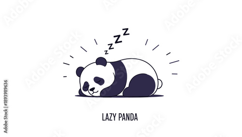 Lazy panda bear sleeping on its stomach with closed eyes and zzz symbols floating around on a white background art.