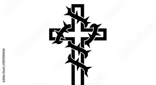Christian Cross Wrapped in a Crown of Thorns