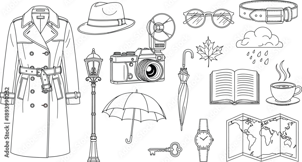 Obraz premium Hand Drawn Vintage Lifestyle and Travel Line Icons Set, Minimal Doodle Illustration