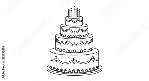 Elegant Multi Tiered Wedding Cake with Candles Illustration.