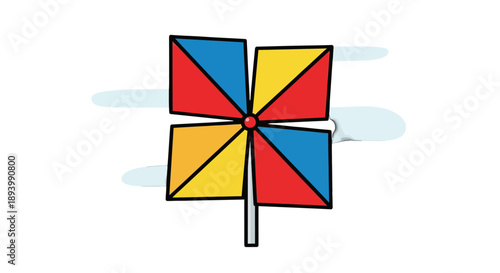 A colorful pinwheel spins playfully, its vibrant blades a cheerful sight against a soft blue sky.