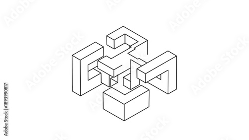 Abstract geometric optical illusion of impossible shapes on a white background