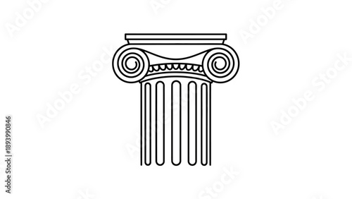 An iconic ionic column rendered in a minimalist black and white line art style