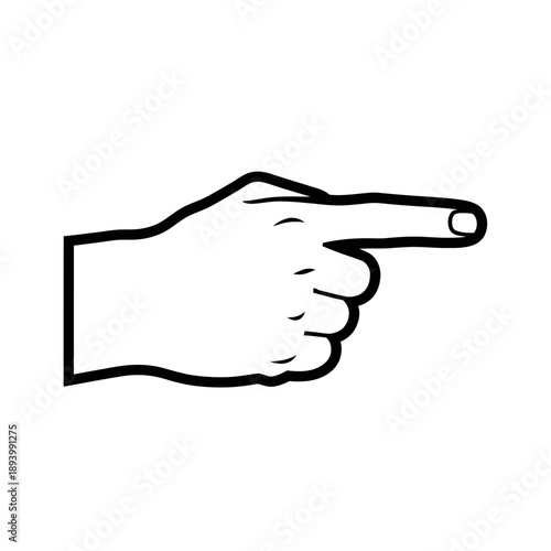 A simple black and white graphic illustration of a pointing hand indicating direction or choice