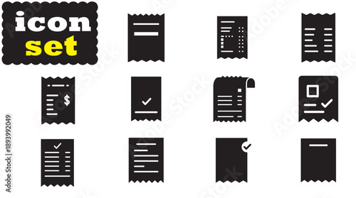 Shopping Receipt Icon Set, Editable Solid Vector Illustration