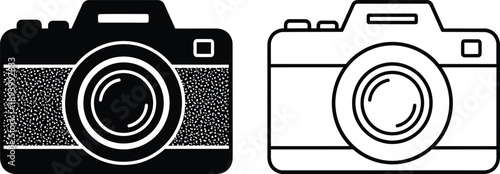 Classic Photography Camera Icon Set Retro Style Silhouette and Outline Graphic Elements for Digital and Film Photo Devices
