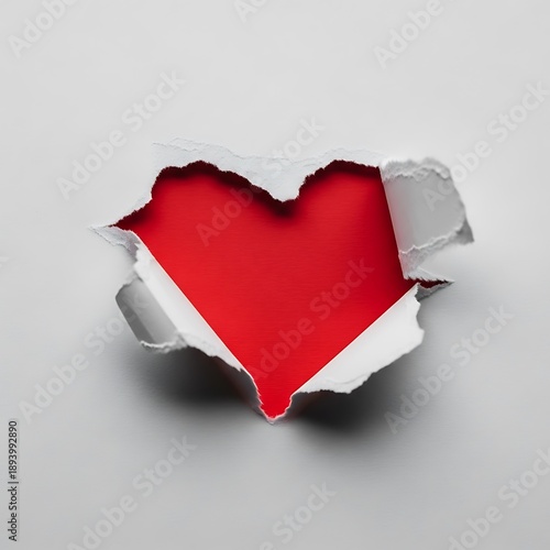 Red heart revealed through tear