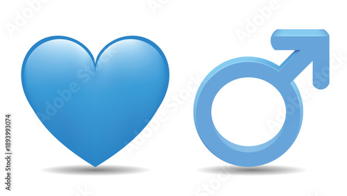 Blue color heart shape and male gender symbol vector illustration