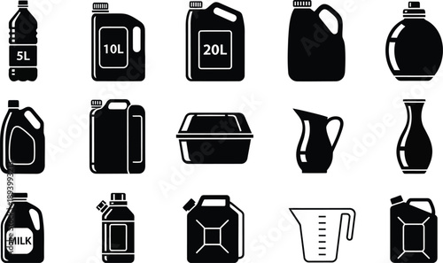 Liquid Containers and Packaging Silhouette Icons Set, Black Bottle Collection