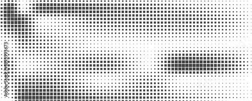 Halftone Square Pixels Pattern. Faded Shade Background. Grid Gradation BG. Black Screentone Diffuse Background. Overlay Texture. Abstract Pattern for Design Comic Prints. Vector Illustration.