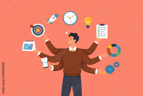 Busy Person With Many Tasks