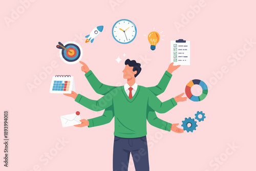 Busy Person With Many Tasks