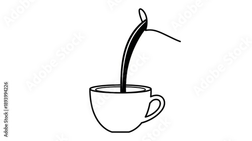Pouring hot coffee into a white ceramic cup illustration.