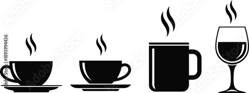 Coffee Tea Cup Mug Glass Drink Beverage Hot Steam Cafe Bar Restaurant Menu Icon Vector Silhouette Monochrome Illustration Design